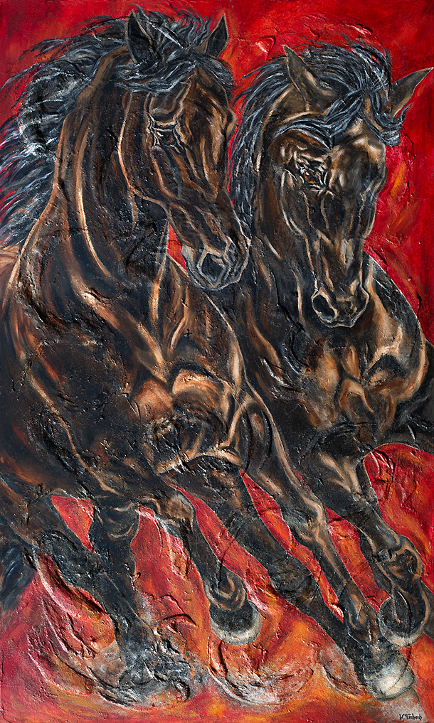 BlackStallions with red background painting