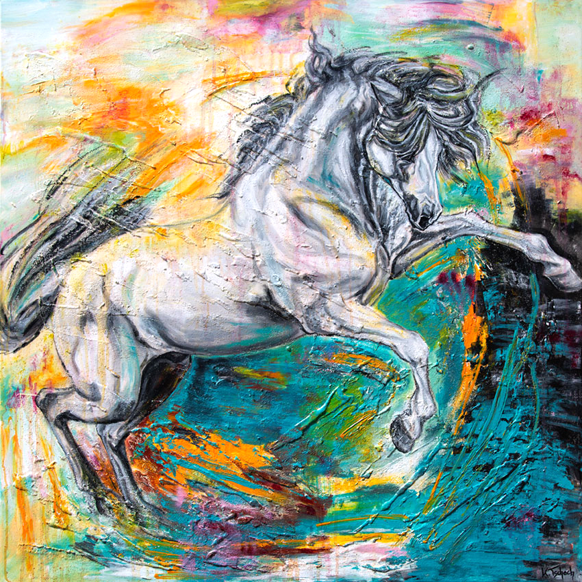 Modern colorful horse painting by Kerstin Tschech